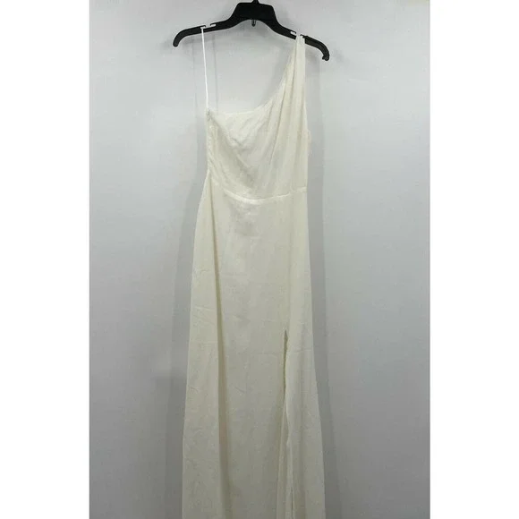 Reformation Evelyn One Shoulder Dress Ivory Size 2 Chiffon Front Slit Dress - Picture 2 of 7